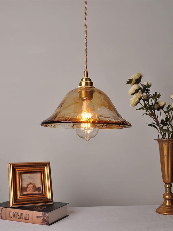 Vintage brown glass pendant light with filament bulb