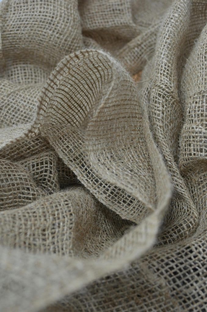 Close up of burlap / hessian fabric showing texture