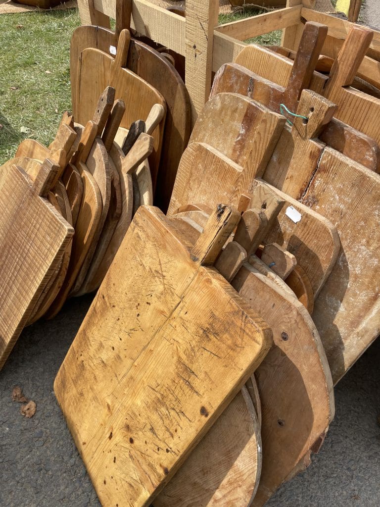 Vintage wooden chopping boards of varying sizes and shapes all found at Malvern Flea Market