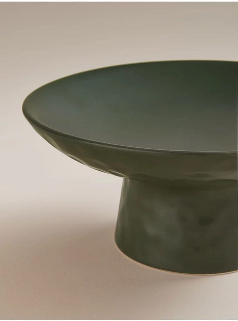 Dimple effect pedestal bowl in dark forest green