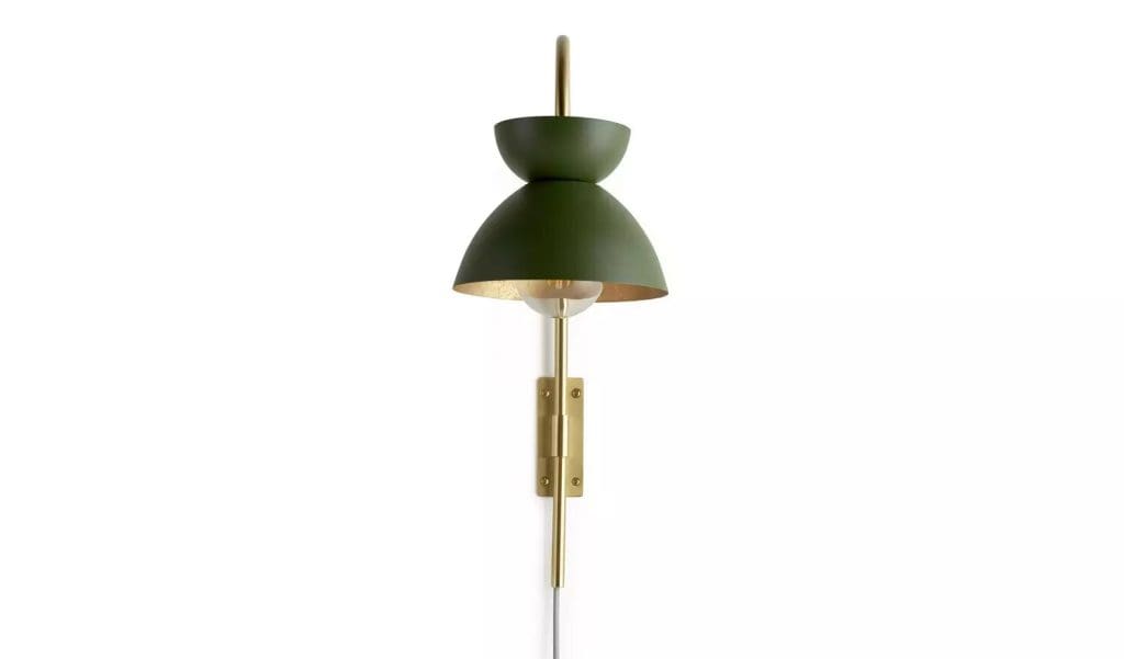 Painted metal forest green and brass wall light