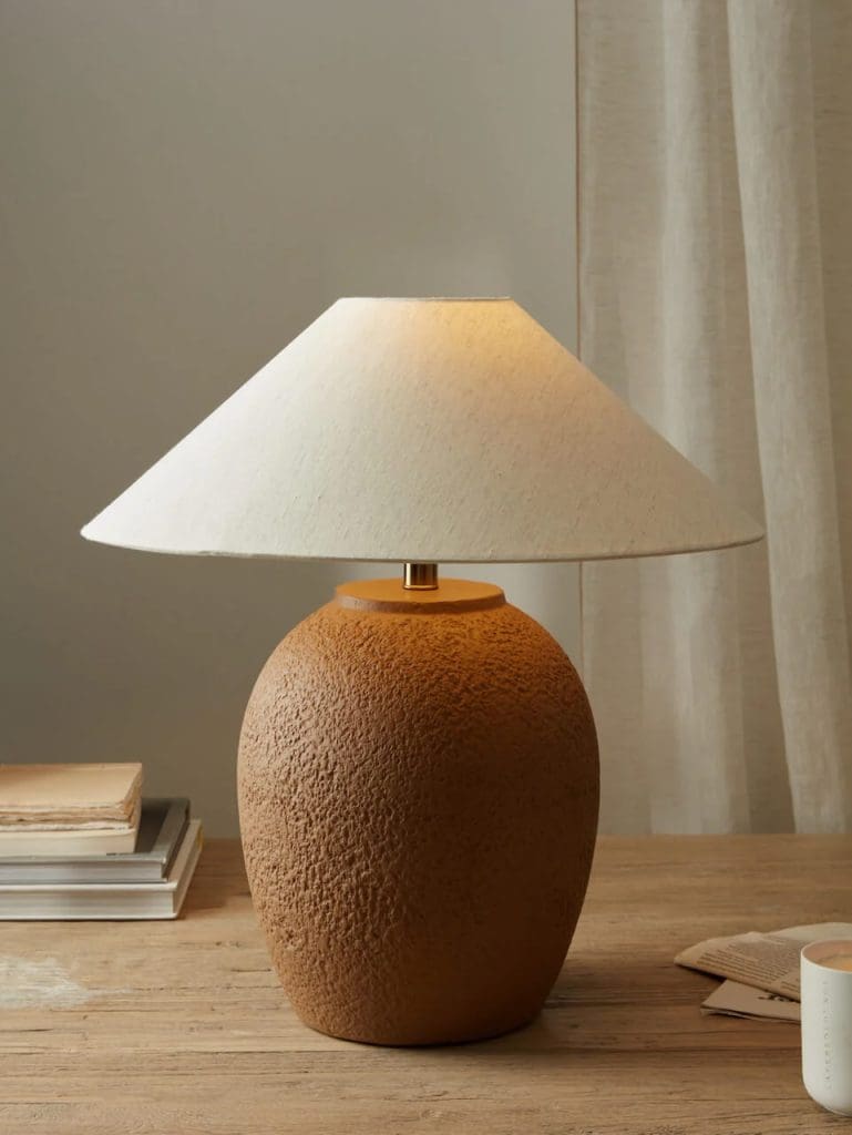 Terracotta table lamp with cream lampshade