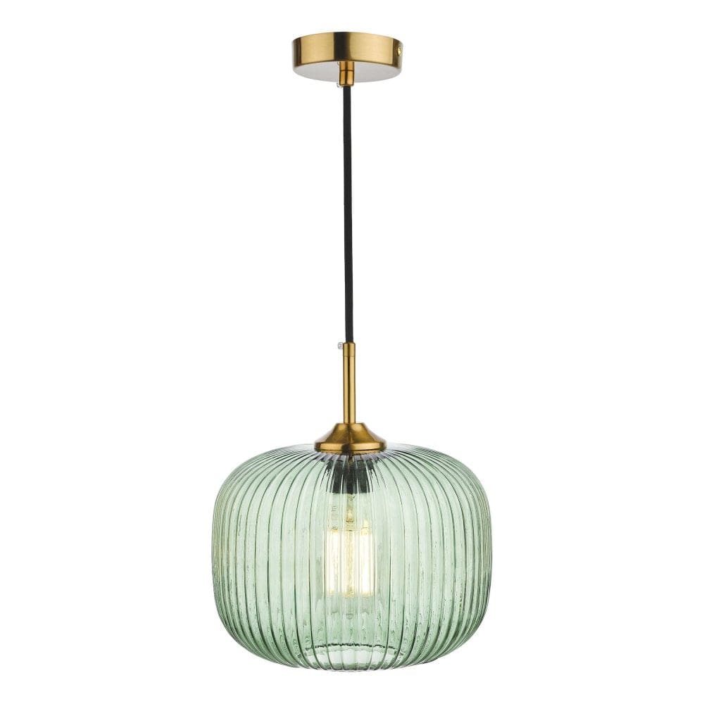 Green glass ribbed glass ceiling pendant with brass detailing