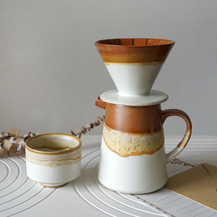 Drip ceramic finish pour over set with filter holder, jug and cup