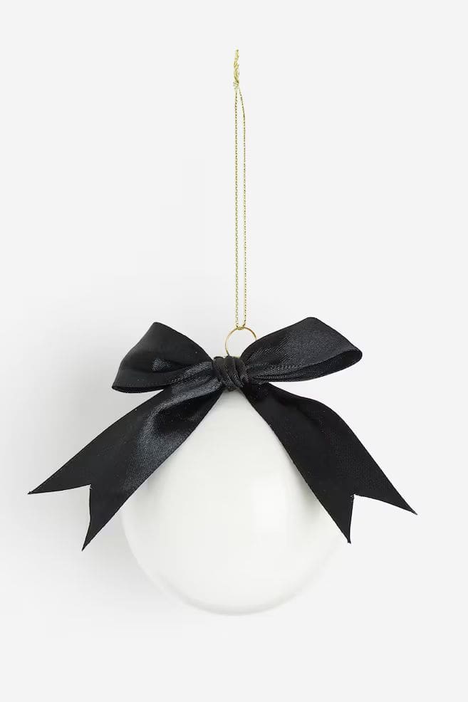 White bauble with black bow detail