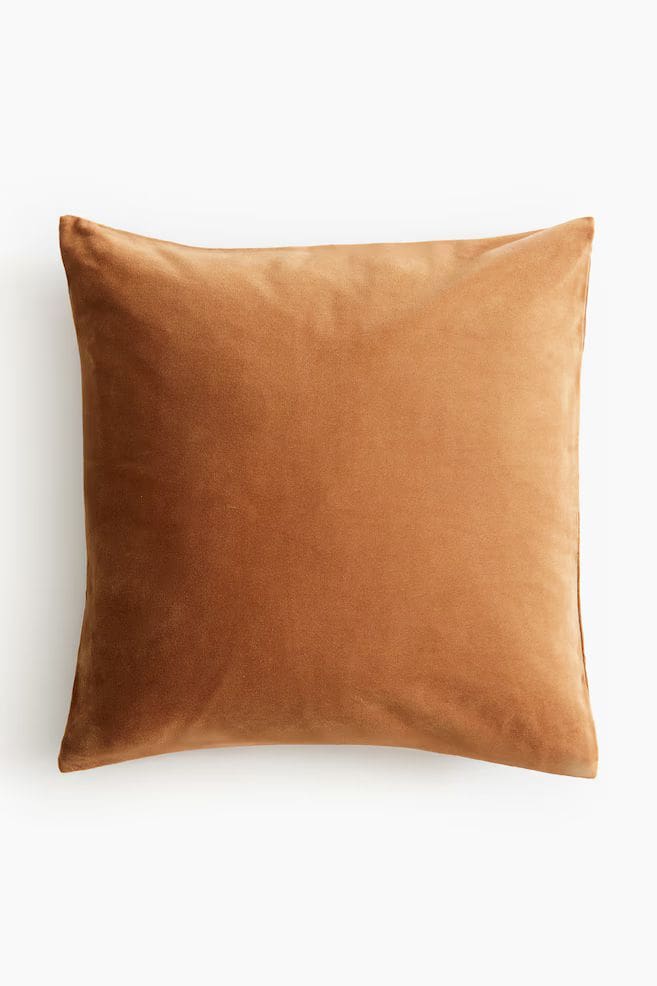 Tan colour velvet throw cushion