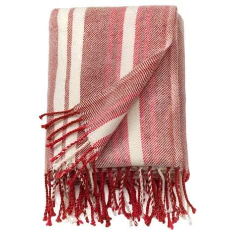 Red and cream tasselled stripe throw