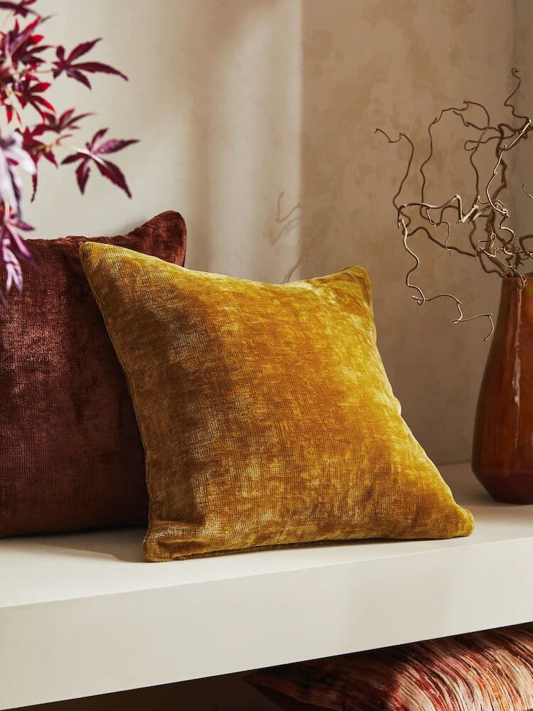 Ochre yellow chenille cushion